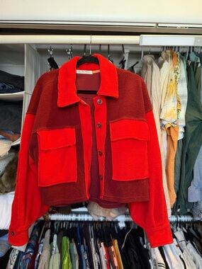 Free People Two-Tone Red Fleece Shacket - Women